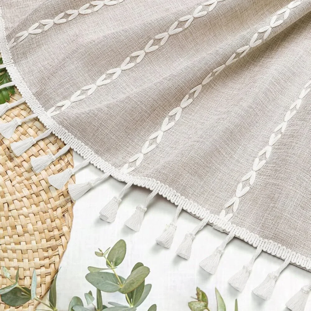MitoVilla Boho Farmhouse Fabric Shower Curtain, Tan Brown Tasseled